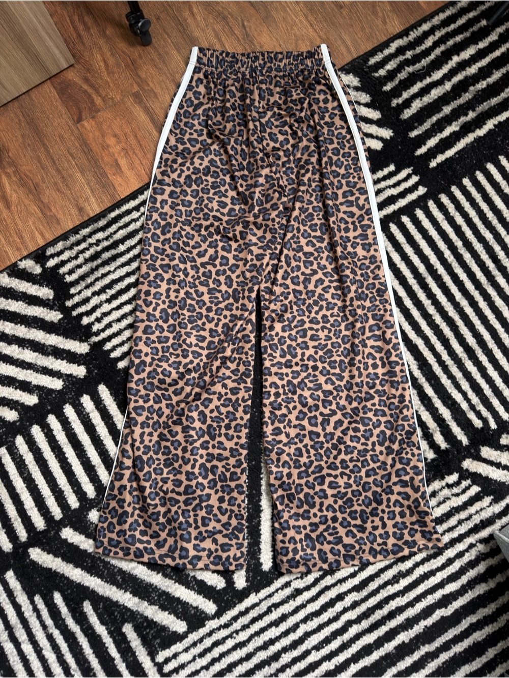 Leopard Print Wide Leg Track Pants with Side Stripe - Brown - Picture 4 of 4